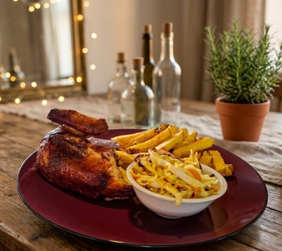¼ Pollo a la Brasa + Papas + Ensalada de Col